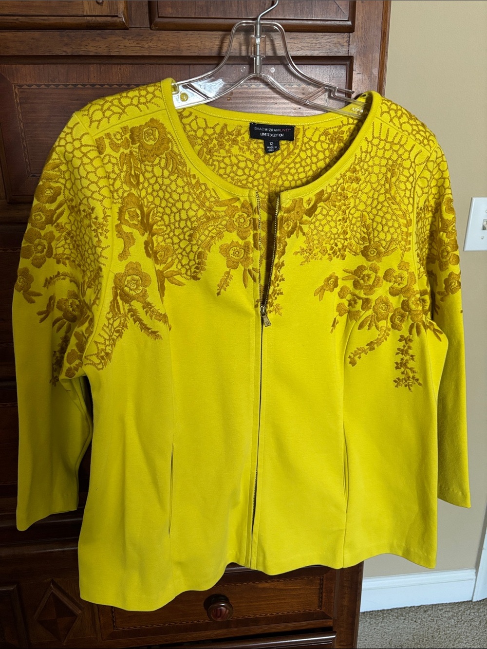 Issac Mizrahi LIVE Limited Edition Yellow Embroidered Zip-Front Jacket